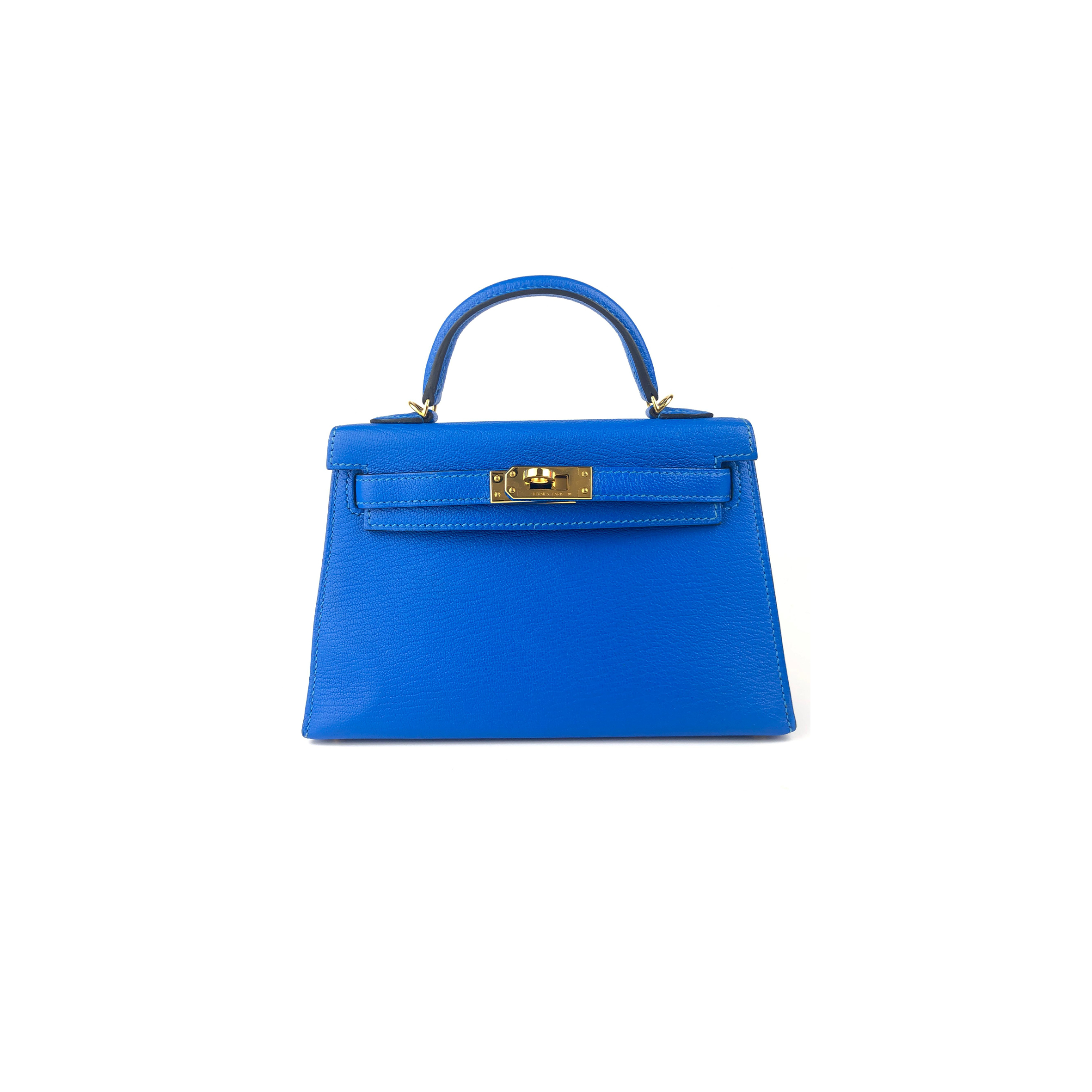 HERMÈS MINI KELLY II BLUE HYDRA CHÈVRE LEATHER GOLD HARDWARE (19*12*5.5cm) 